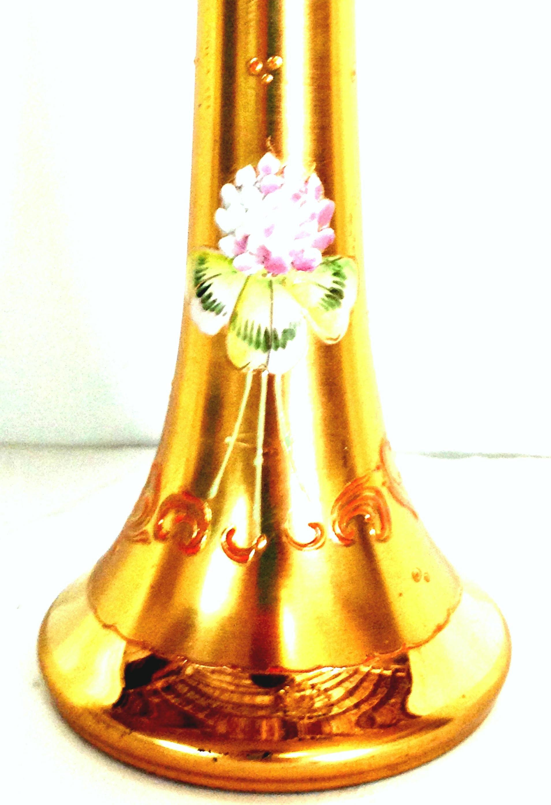 Mid-20th Century Art Nouveau Bohemia Hand Painted Art Glass & 22-Karat Gold Vase 2