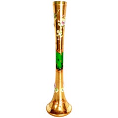 Mid-20th Century Art Nouveau Bohemia Hand Painted Art Glass & 22-Karat Gold Vase