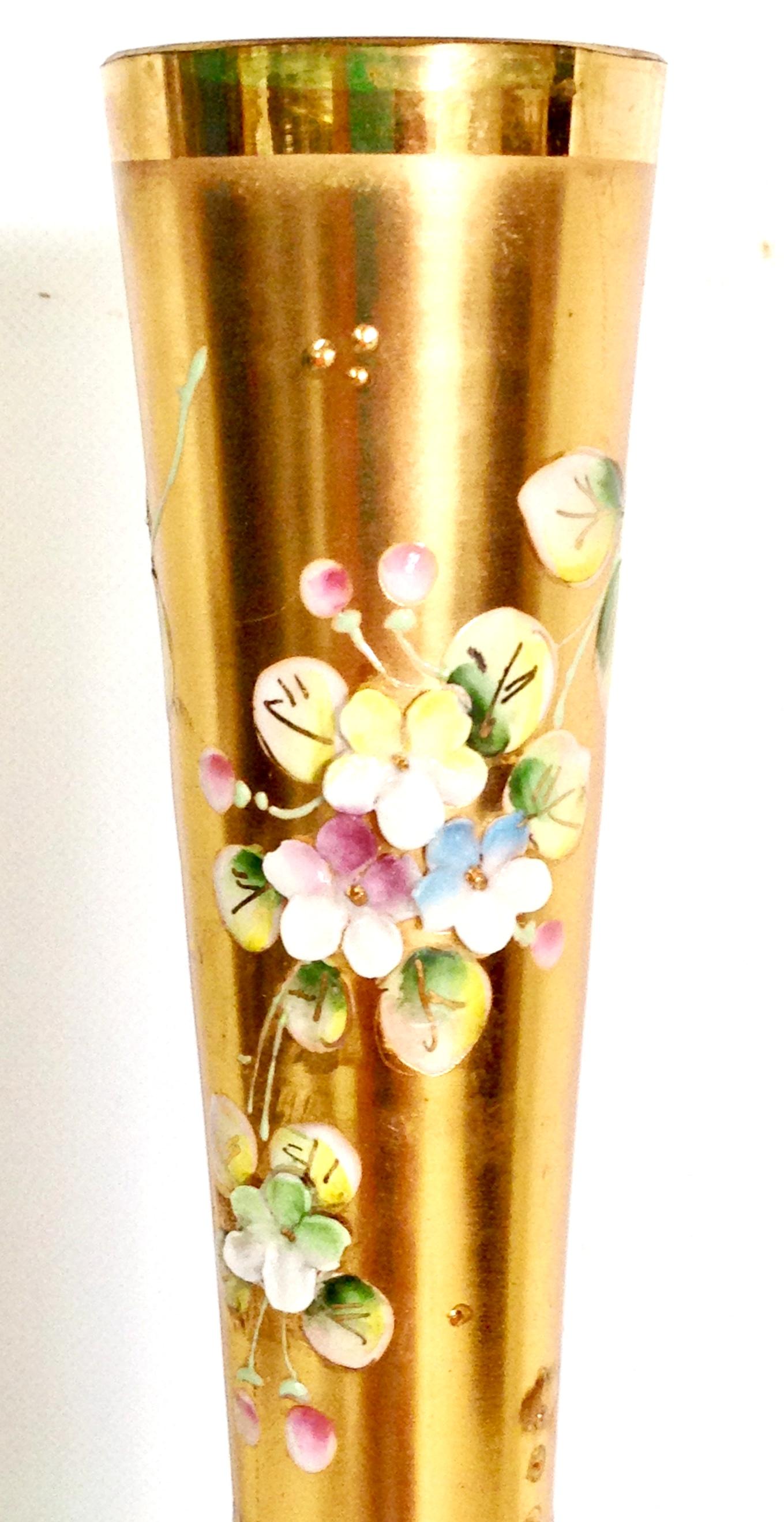 Mid-20th Century Art Nouveau Bohemia Hand Painted Art Glass & 22K Gold Vase For Sale 1