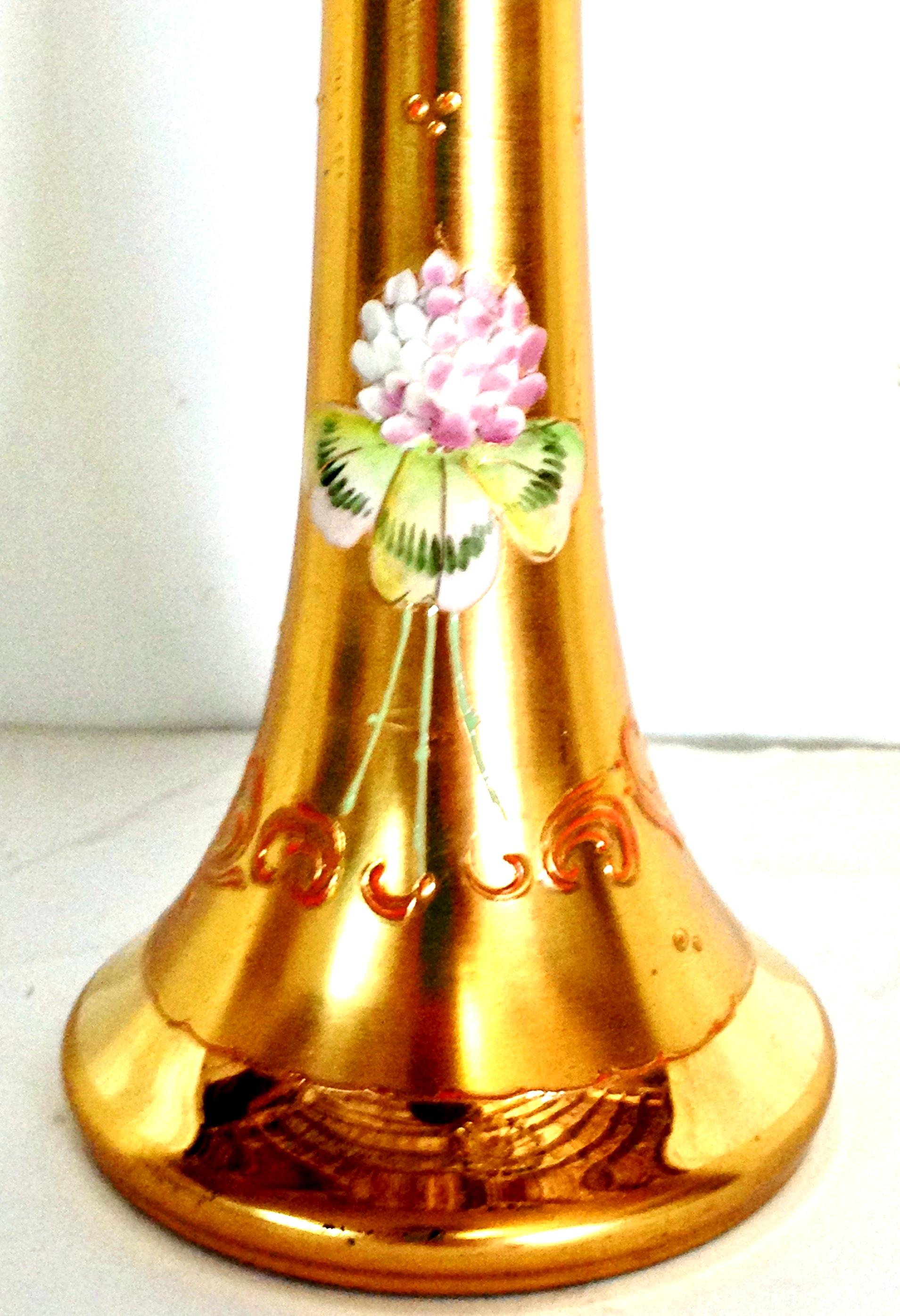 Mid-20th Century Art Nouveau Bohemia Hand Painted Art Glass & 22K Gold Vase For Sale 3
