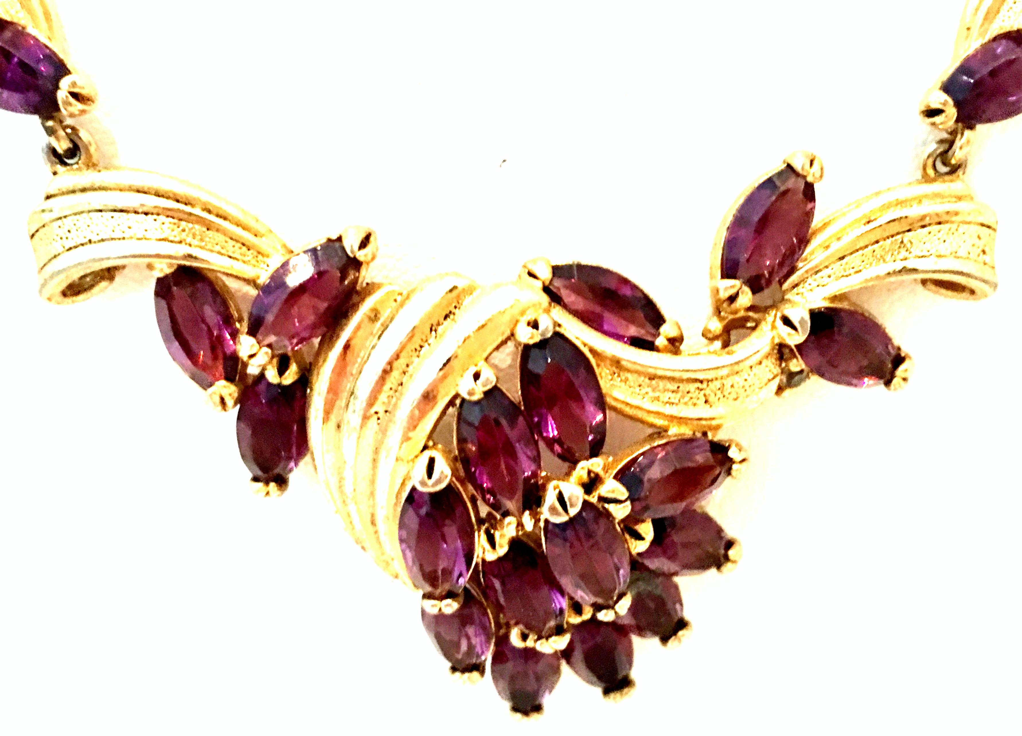 Women's or Men's Mid-20th Century Art Nouveau Gold & Austrian Crystal Choker Link Necklace