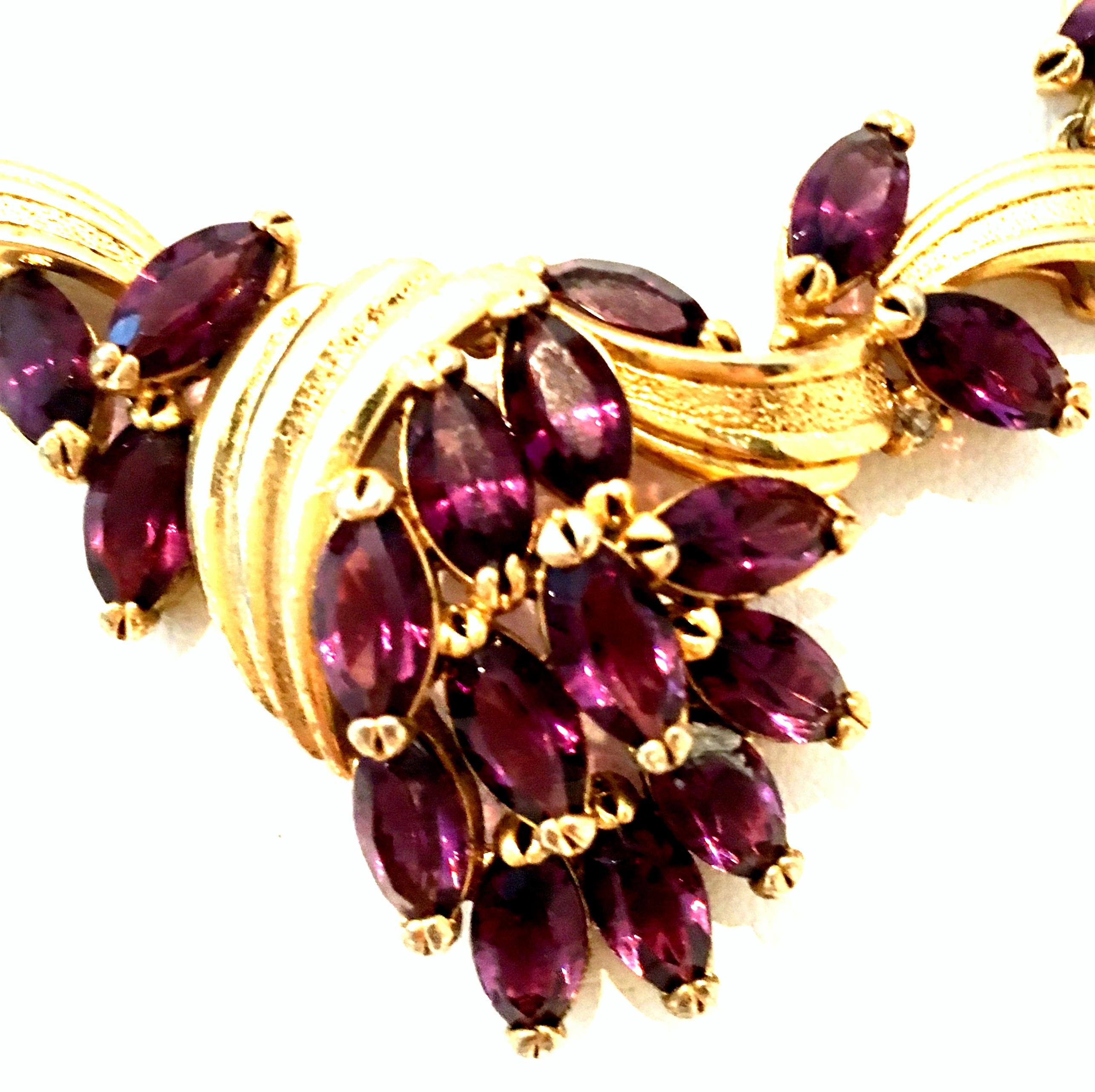 Women's or Men's Mid-20th Century Art Nouveau Gold & Austrian Crystal Choker Link Necklace For Sale
