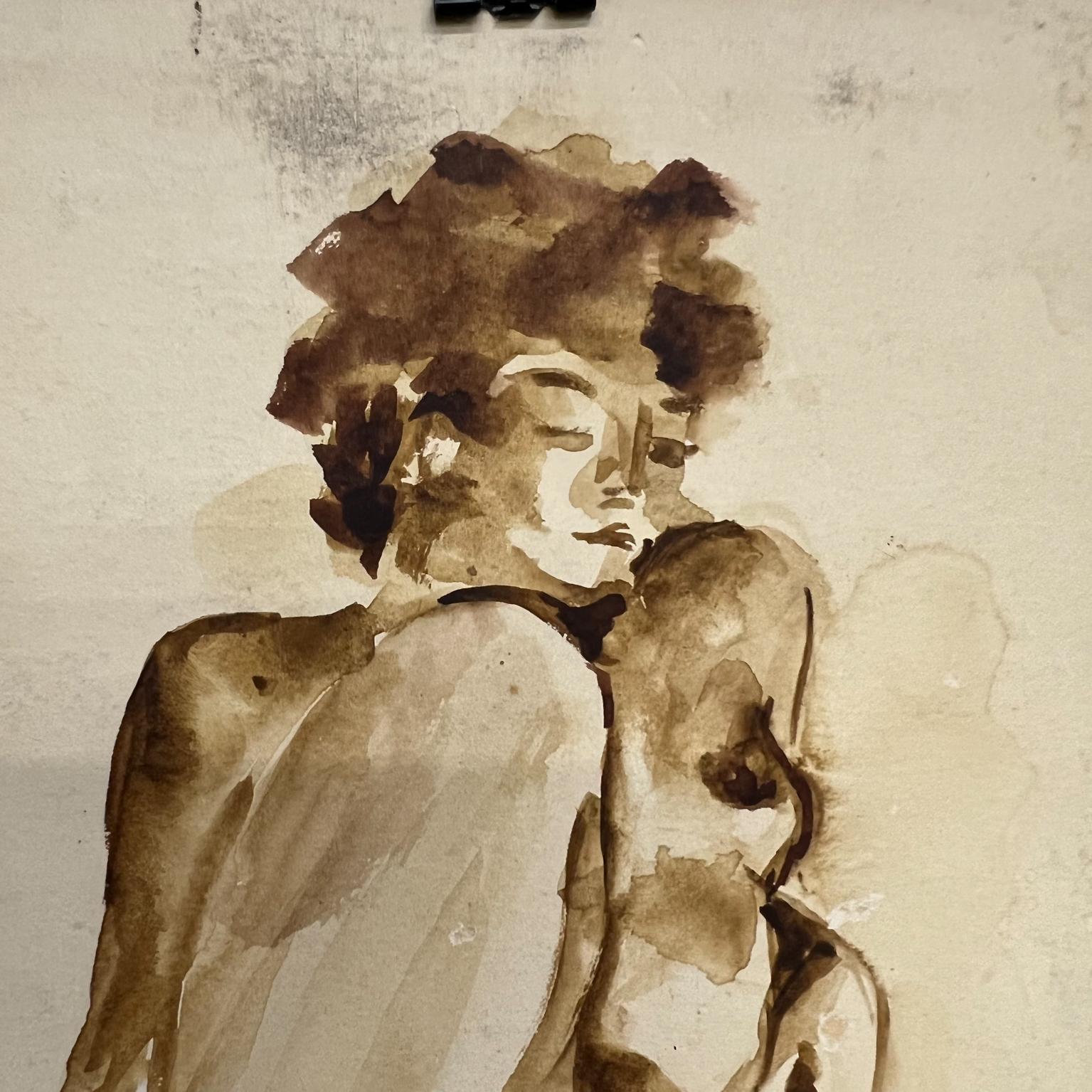 Mid-Century Modern Mid-20th Century Art Watercolor Sketch Signed by Artist Fleming For Sale