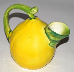 Mid-20th Century Artisan Made Lemon Pitcher Ceramic Majolica Yellow Green Italy