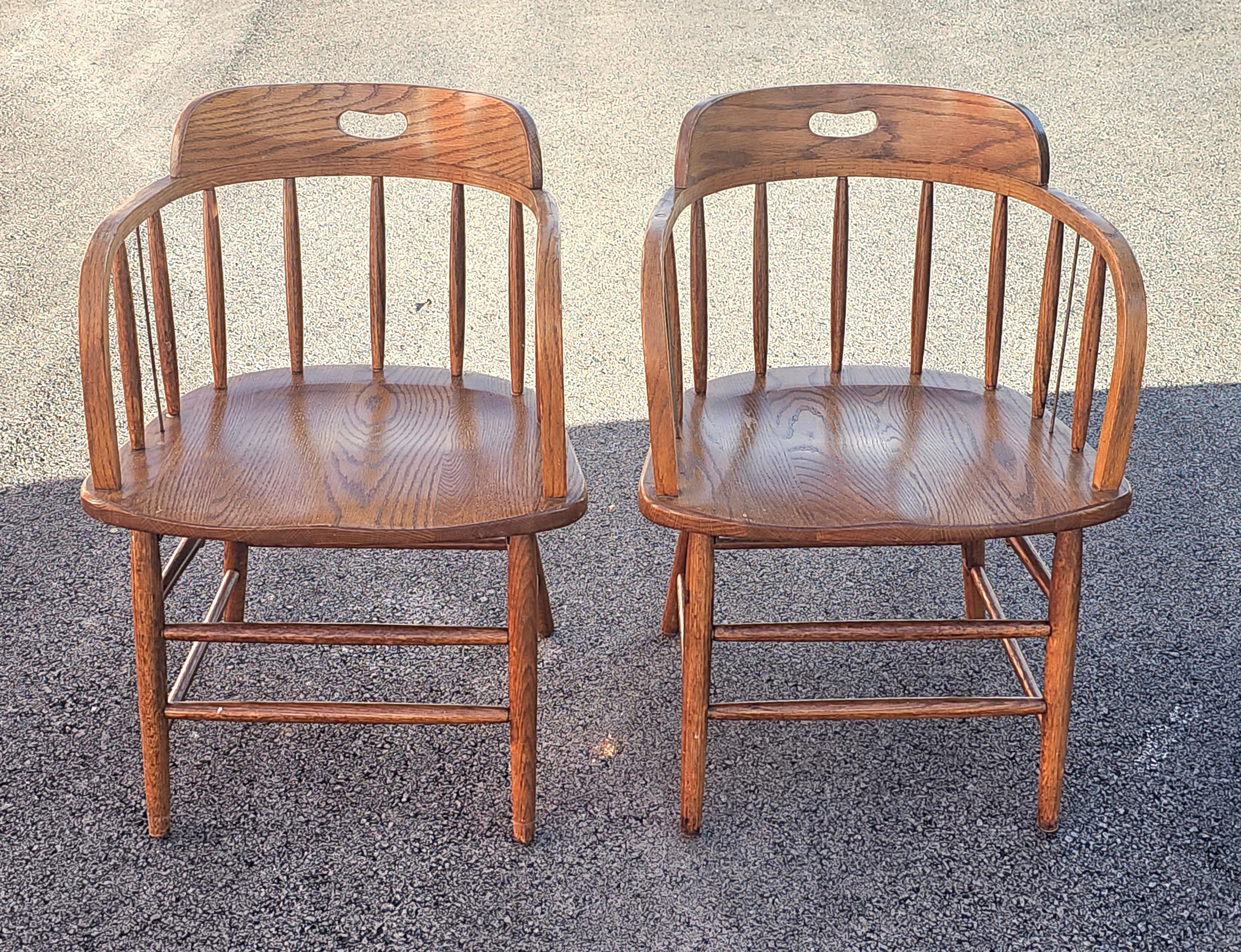 Mid 20th Century Arts and Crafts Firehouse Oak Windsor Chairs, Pair
Measures 21.5