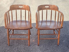 Mid 20th Century Arts and Crafts Firehouse Oak Windsor Chairs, Pair
