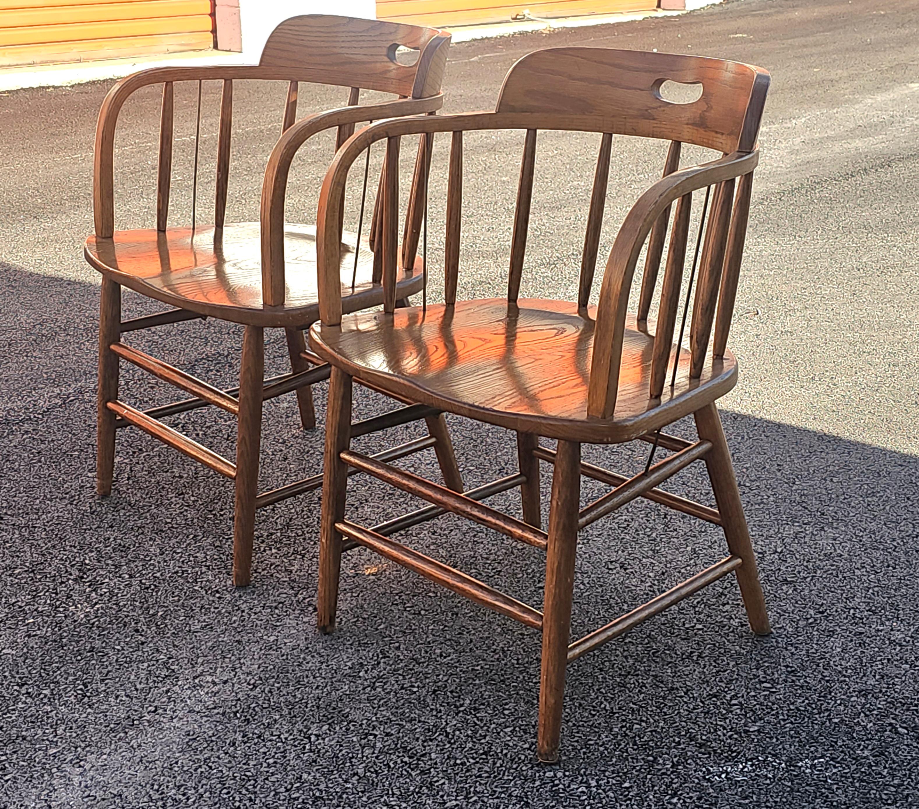 Other Mid 20th Century Arts and Crafts Firehouse Oak Windsor Chairs, Pair For Sale