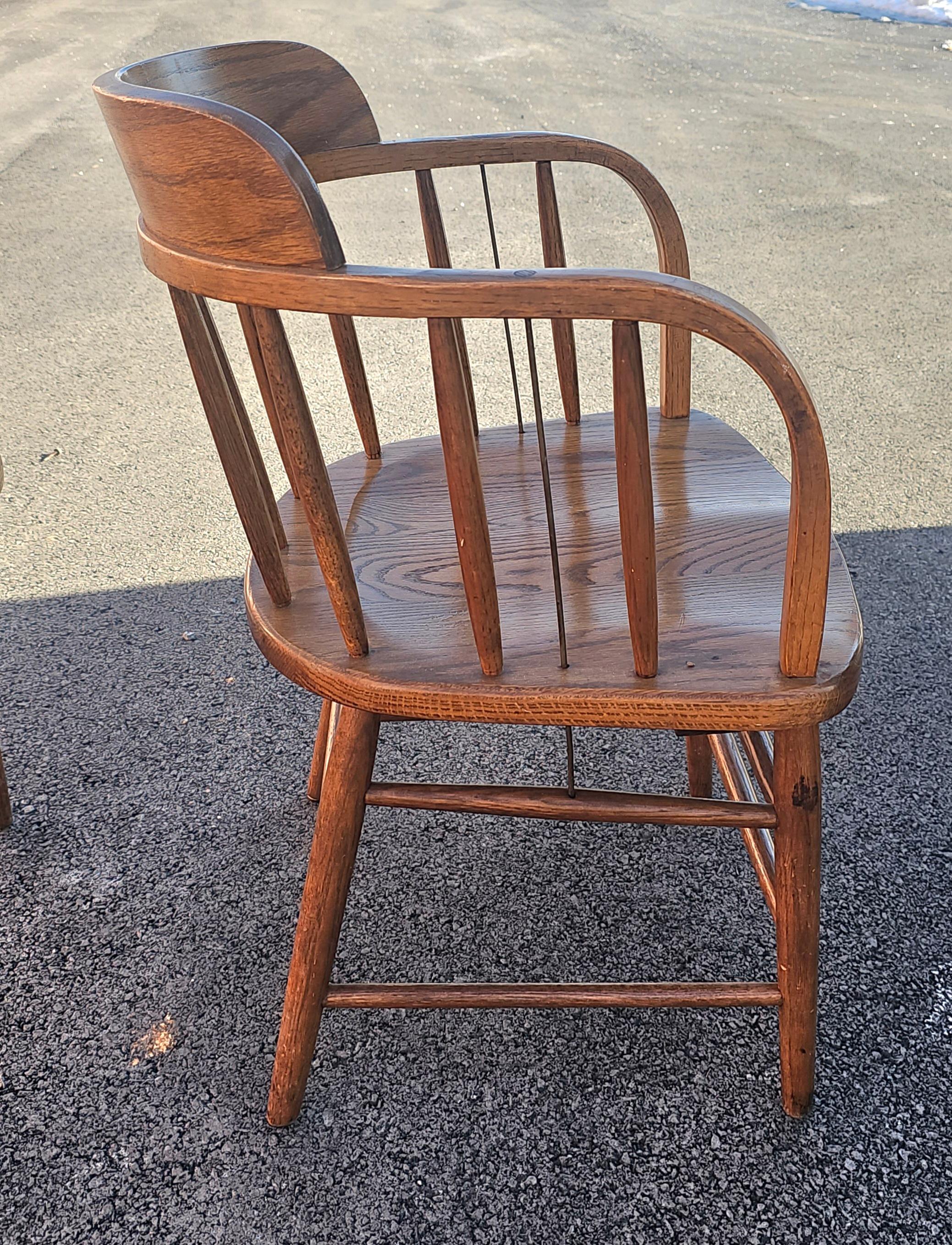 Mid 20th Century Arts and Crafts Firehouse Oak Windsor Chairs, Pair In Good Condition For Sale In Germantown, MD