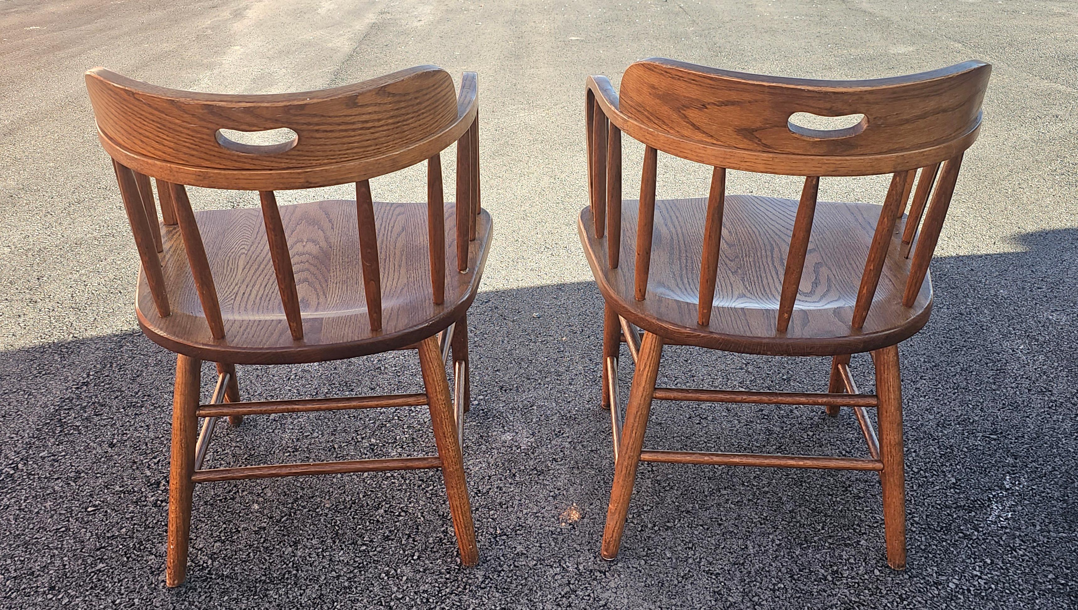 Mid 20th Century Arts and Crafts Firehouse Oak Windsor Chairs, Pair For Sale 1