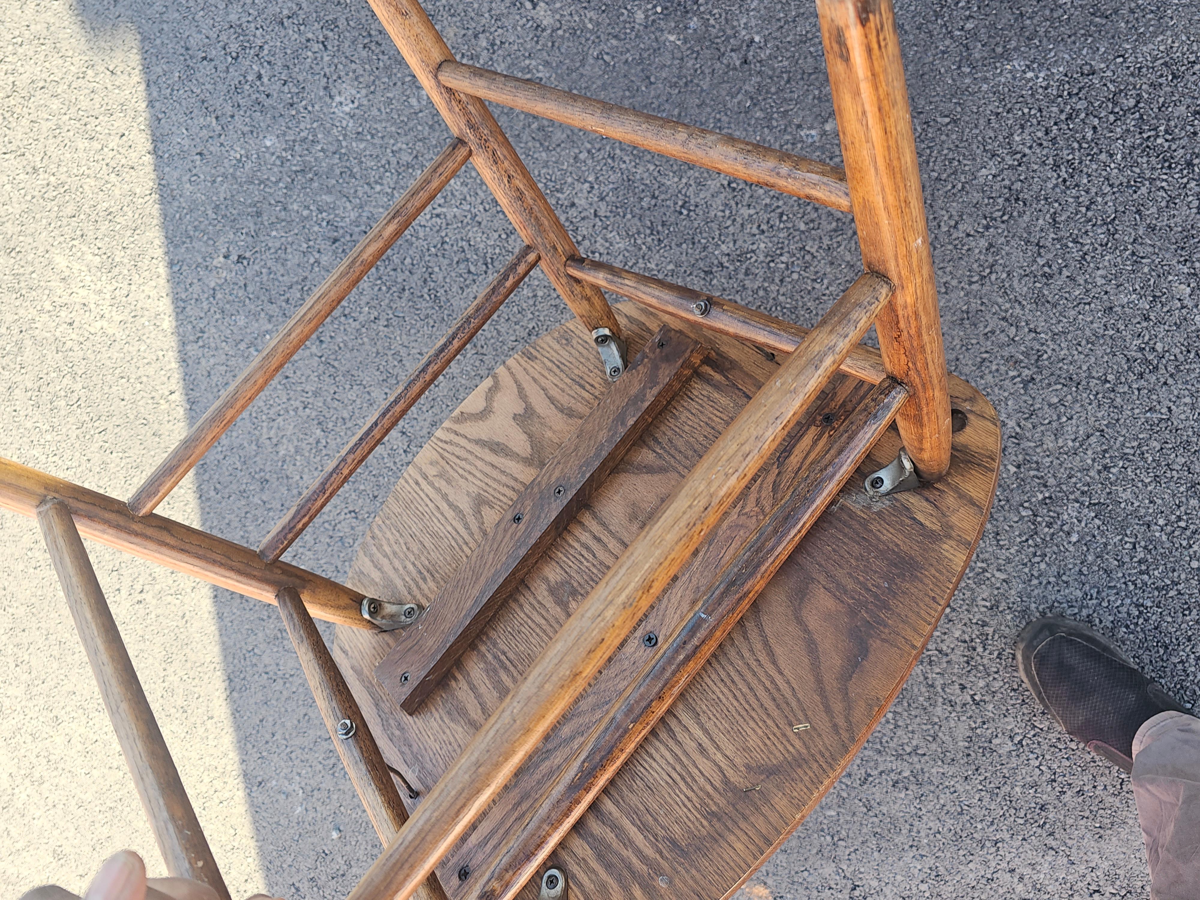 Mid 20th Century Arts and Crafts Firehouse Oak Windsor Chairs, Pair For Sale 2