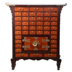 Mid 20th Century Asian Style Apothecary Cabinet With Brass Details