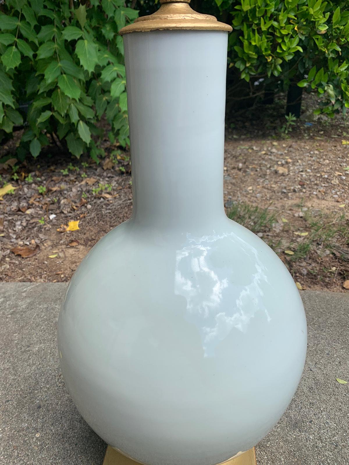 Mid-20th Century Asian White Porcelain Lamp, Custom Giltwood Base 2