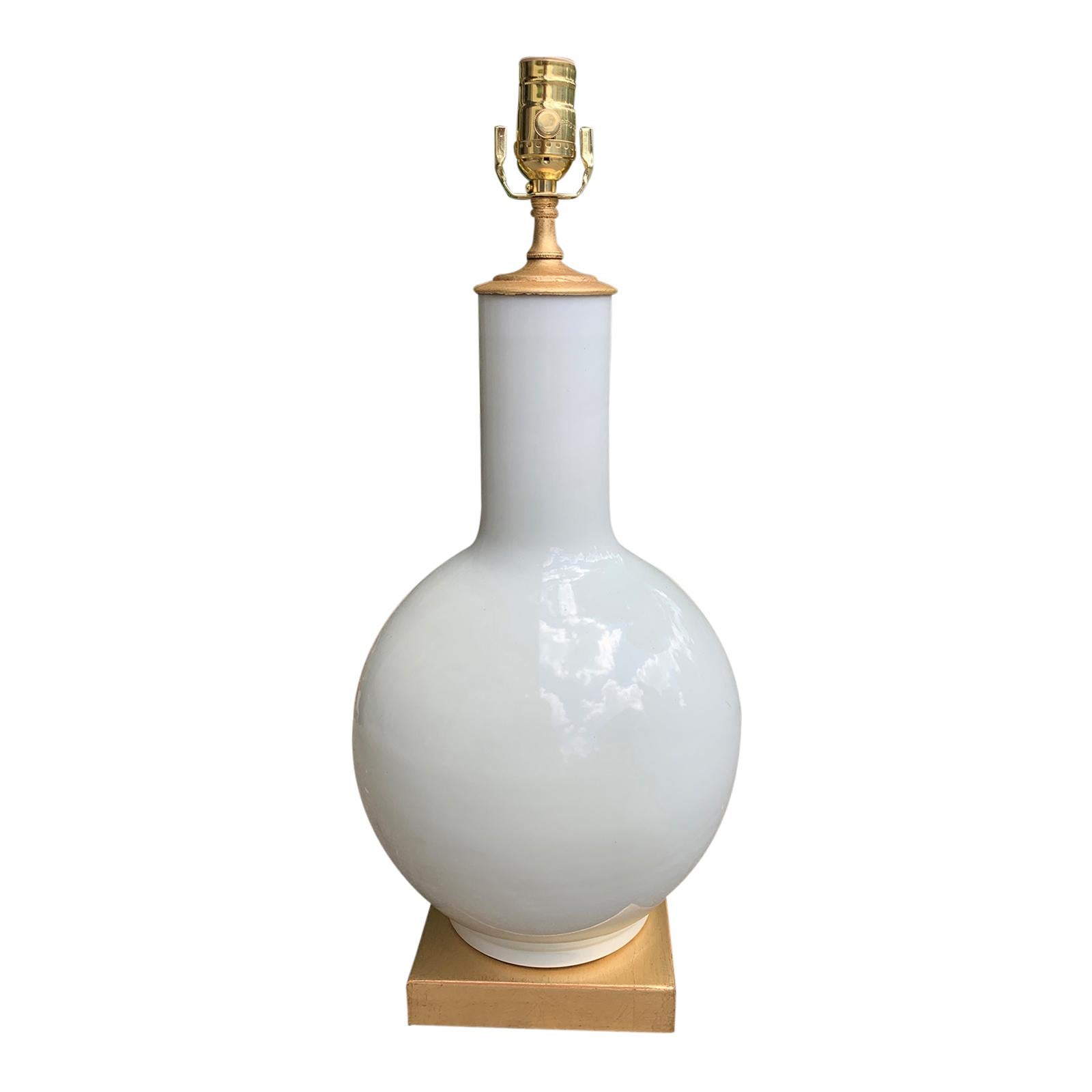 Mid-20th Century Asian White Porcelain Lamp, Custom Giltwood Base