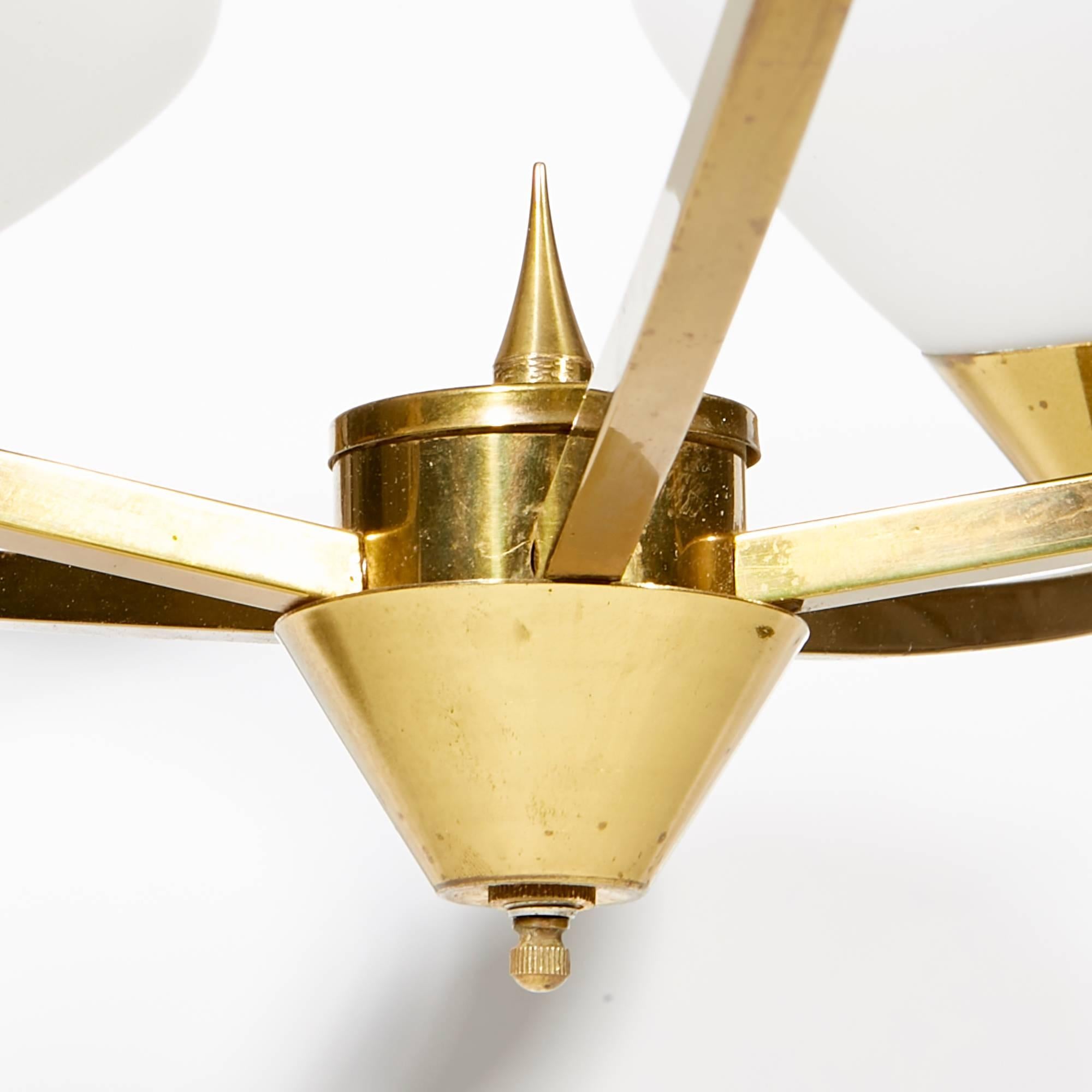 Mid-20th Century Atomic-Style Walnut and Brass Pendant Light 1