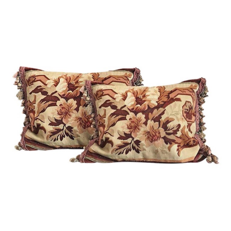 Mid20th Century Aubusson Needlepoint Pillows, a Pair For Sale at 1stDibs