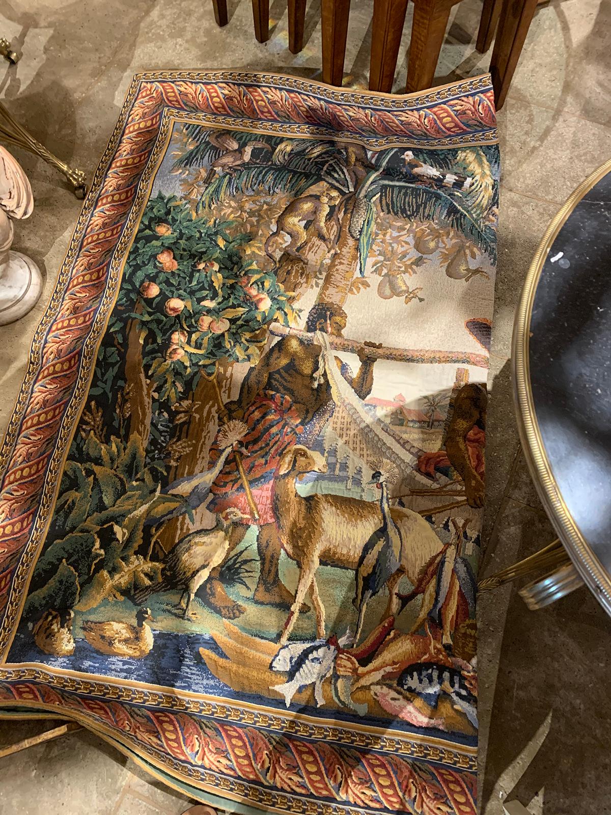 Mid-20th Century Aubusson Style Lined Cotton Viscose Tapestry 