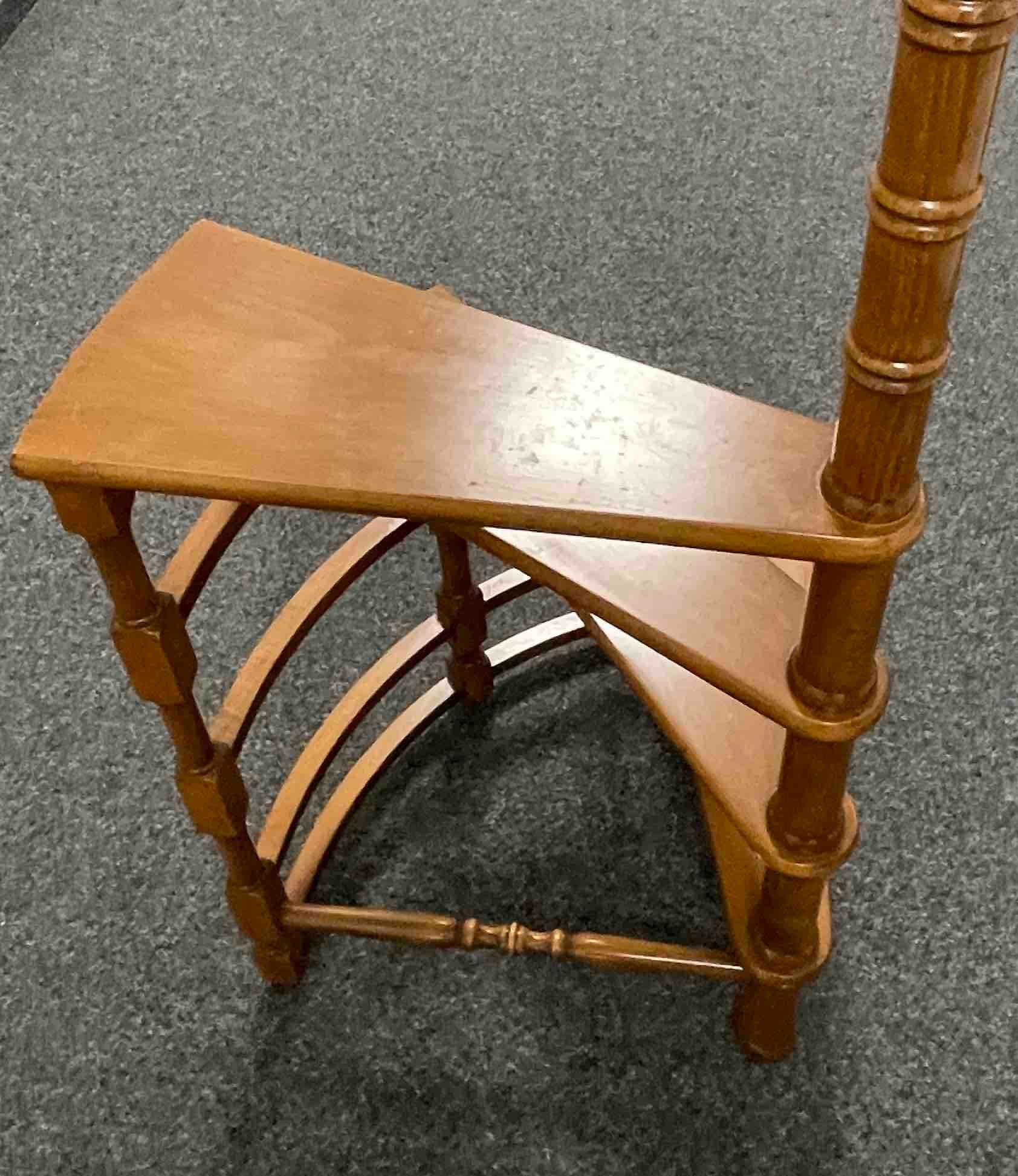 Mid-20th Century Austrian Turned Nut Wood Spiral Step Library Ladder 5
