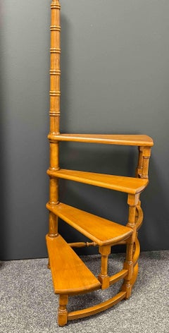 Mid-20th Century Austrian Turned Nut Wood Spiral Step Library Ladder