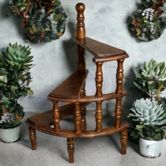 Mid-20th Century Austrian Turned Nut Wood Spiral Step Library Ladder