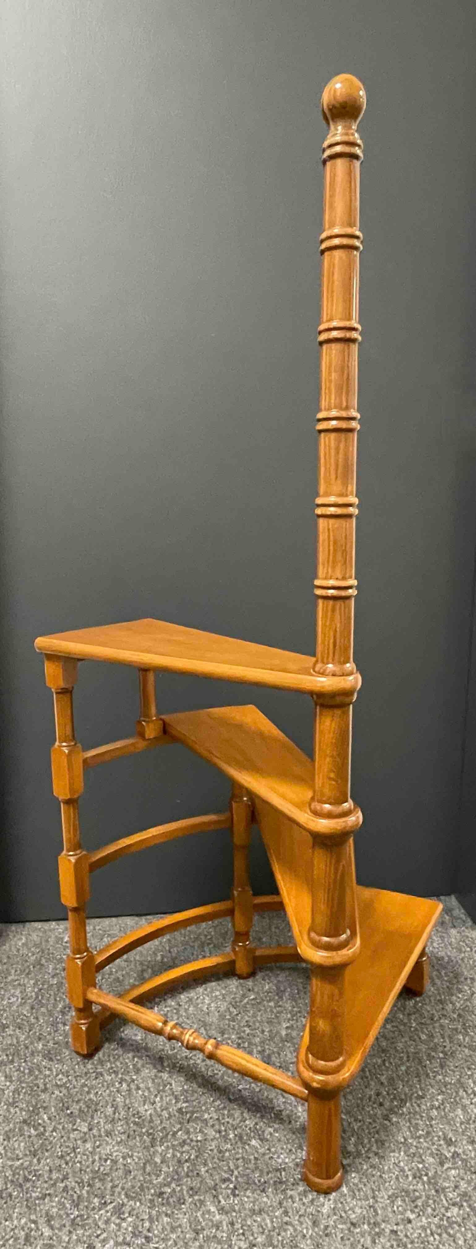 Mid-Century Modern Mid-20th Century Austrian Turned Nut Wood Spiral Step Library Ladder