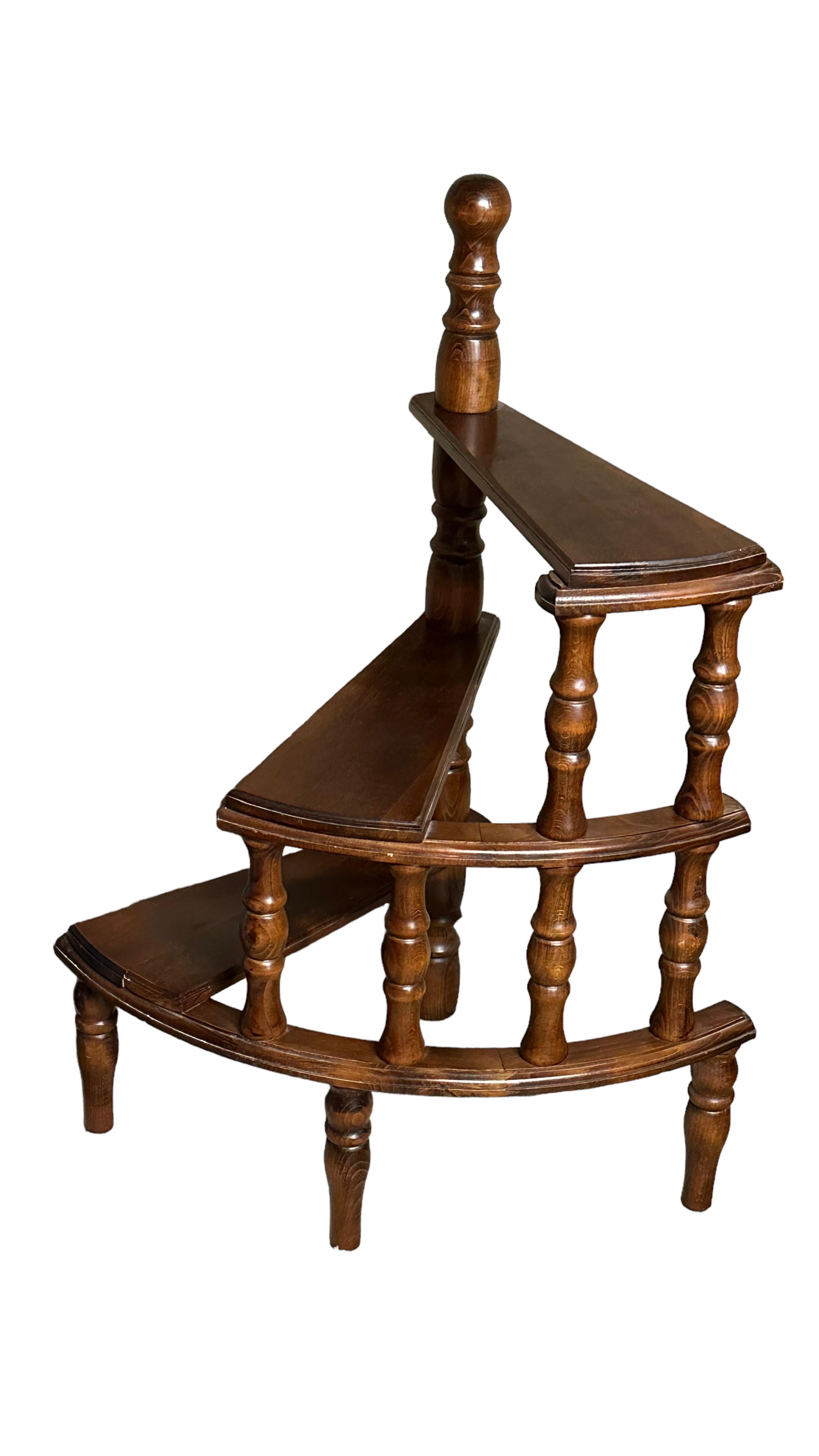 Mid-Century Modern Mid-20th Century Austrian Turned Nut Wood Spiral Step Library Ladder For Sale