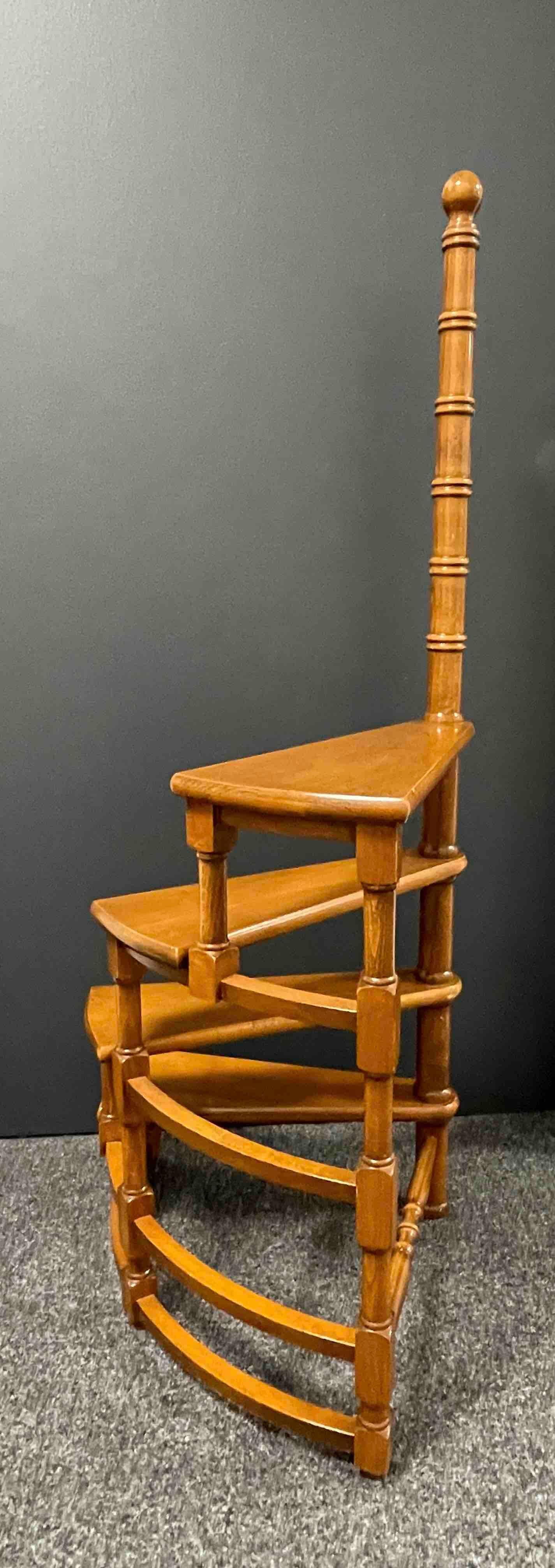 Mid-20th Century Austrian Turned Nut Wood Spiral Step Library Ladder 1