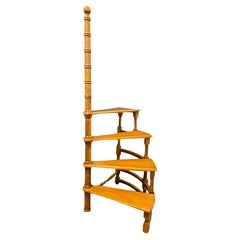 Vintage Mid-20th Century Austrian Turned Nut Wood Spiral Step Library Ladder