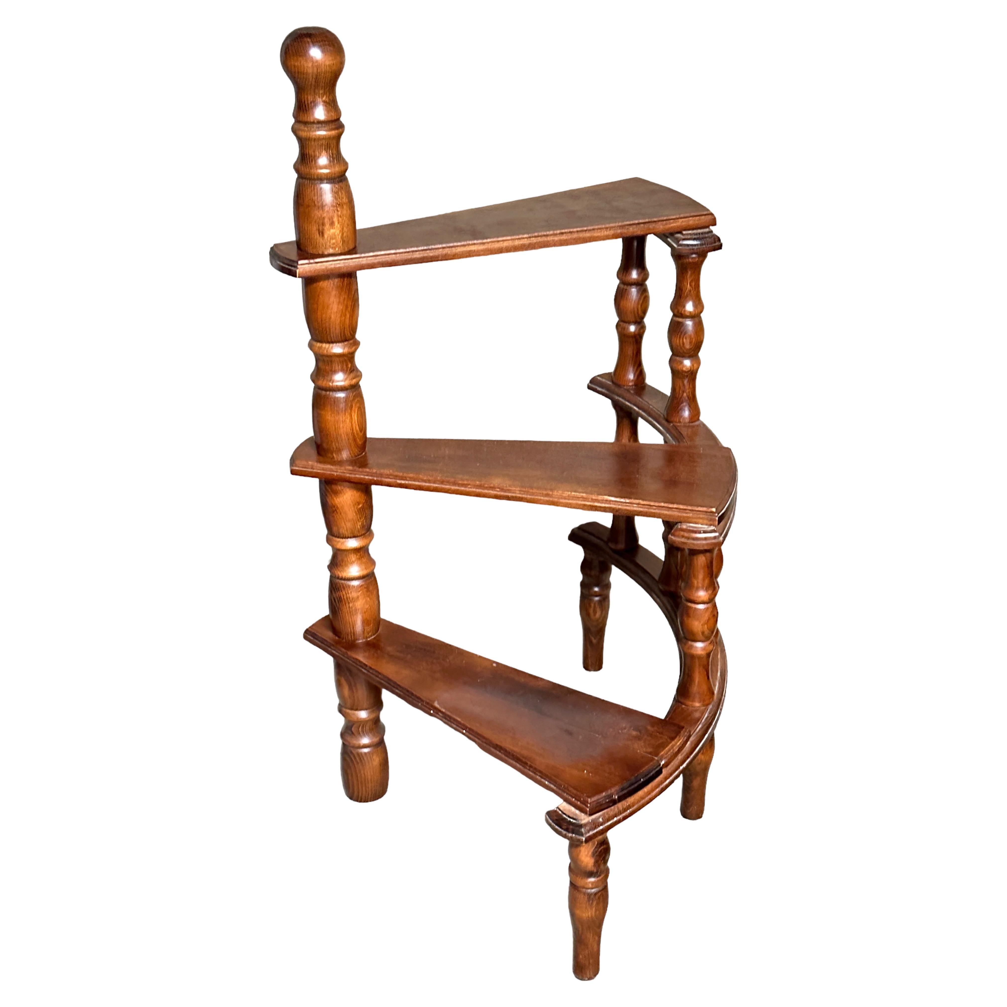 Mid-20th Century Austrian Turned Nut Wood Spiral Step Library Ladder For Sale