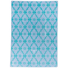 Vintage Mid 20th Century Baby Blue Dhurrie Flatweave Rug with Teal Accents