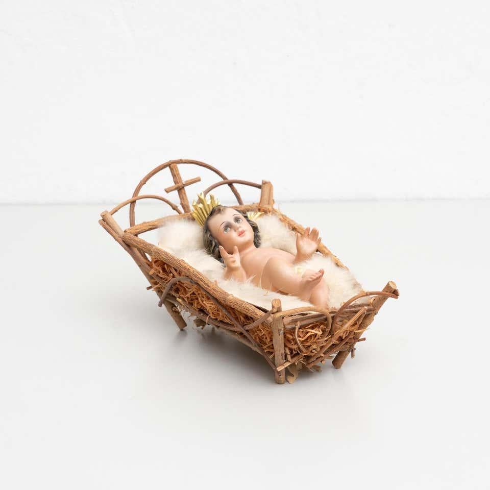 Mid-20th Century Baby Jesus Figure in the Cradle For Sale 3