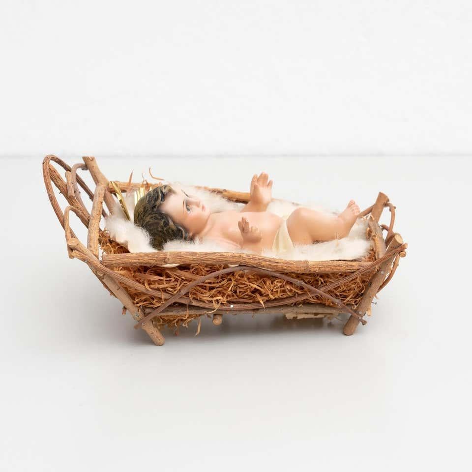 Mid-20th Century Baby Jesus Figure in the Cradle For Sale 5