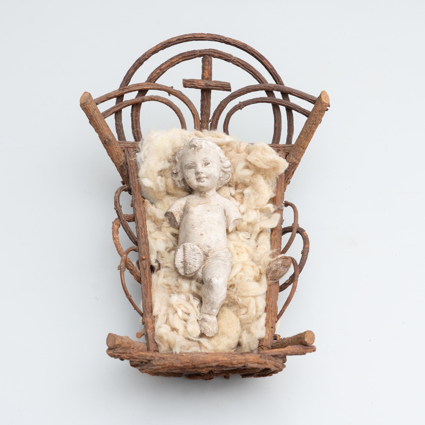 Mid-20th Century Baby Jesus Figure in the Cradle 7