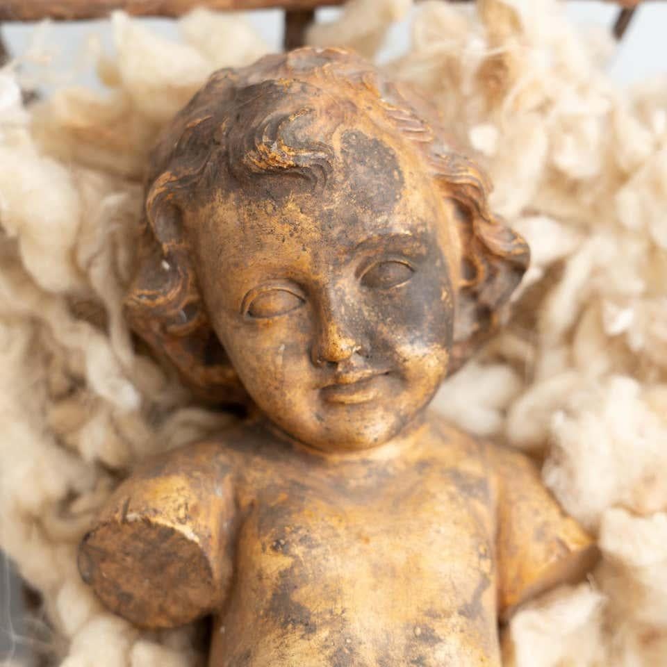 Mid-20th Century Baby Jesus Figure in the Cradle For Sale 6