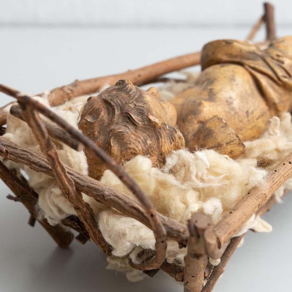 Mid-20th Century Baby Jesus Figure in the Cradle 10