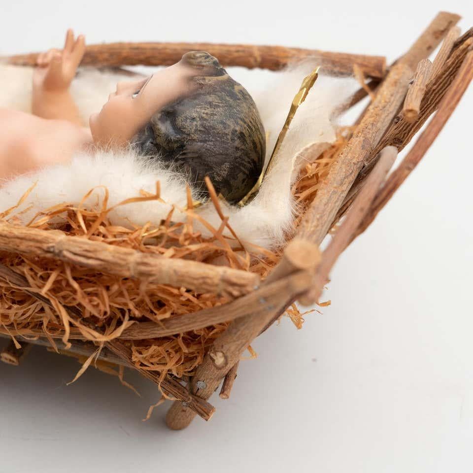 Mid-20th Century Baby Jesus Figure in the Cradle For Sale 10