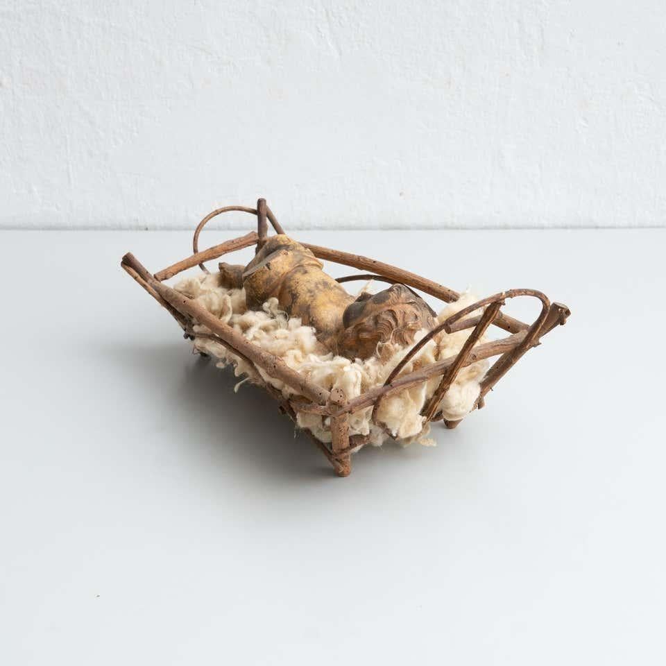Spanish Mid-20th Century Baby Jesus Figure in the Cradle