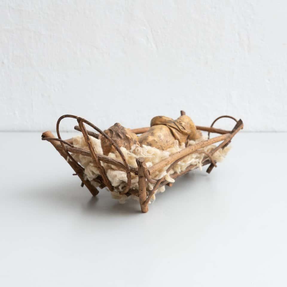 Plaster Mid-20th Century Baby Jesus Figure in the Cradle
