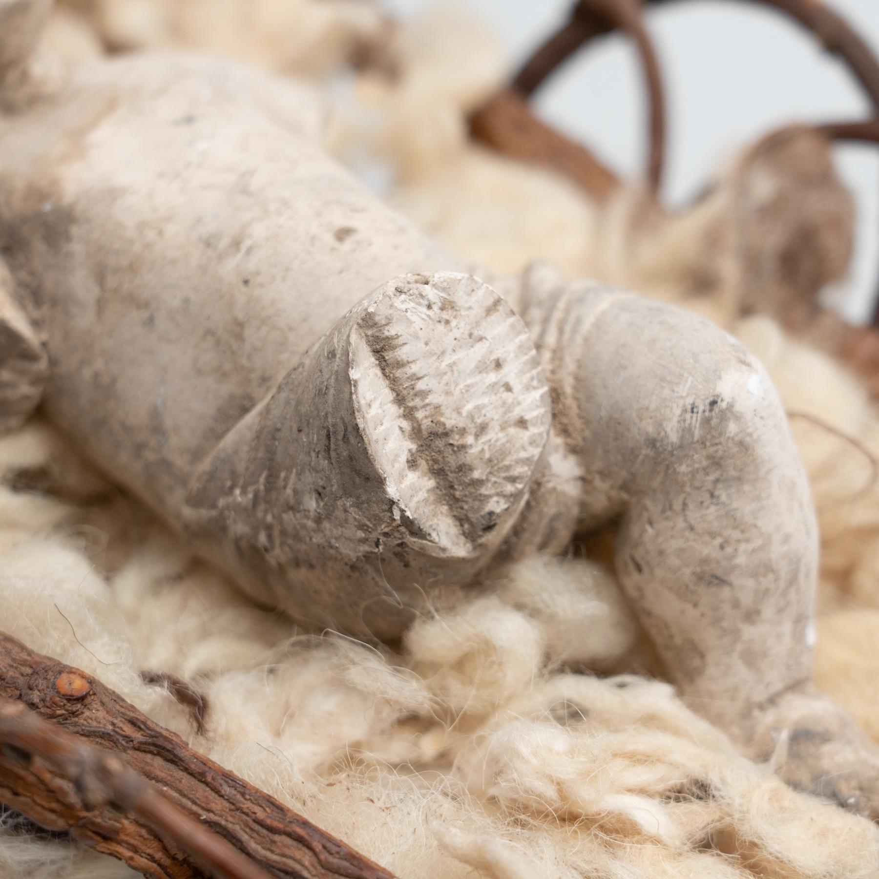 Plaster Mid-20th Century Baby Jesus Figure in the Cradle