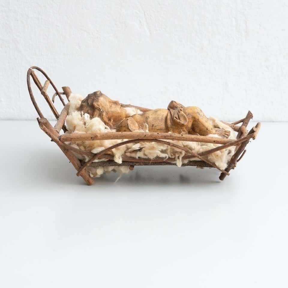 Mid-20th Century Baby Jesus Figure in the Cradle 2