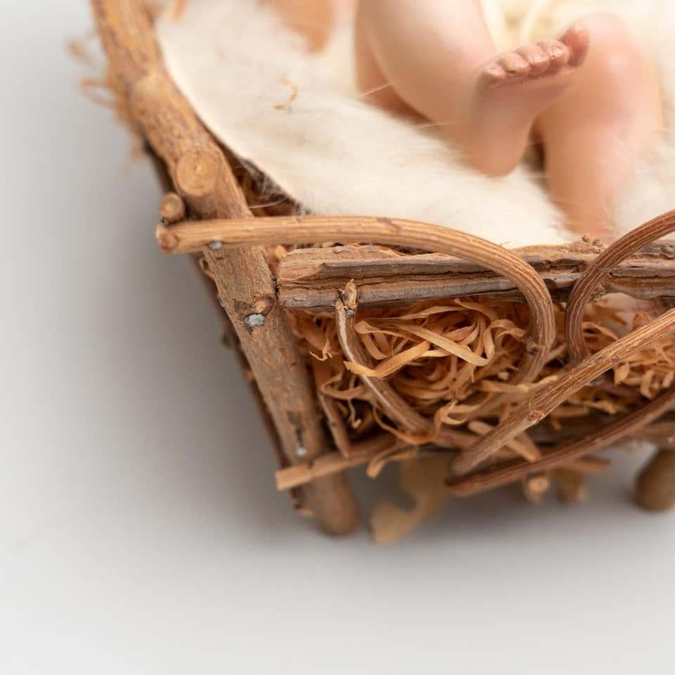 Mid-20th Century Baby Jesus Figure in the Cradle For Sale 1
