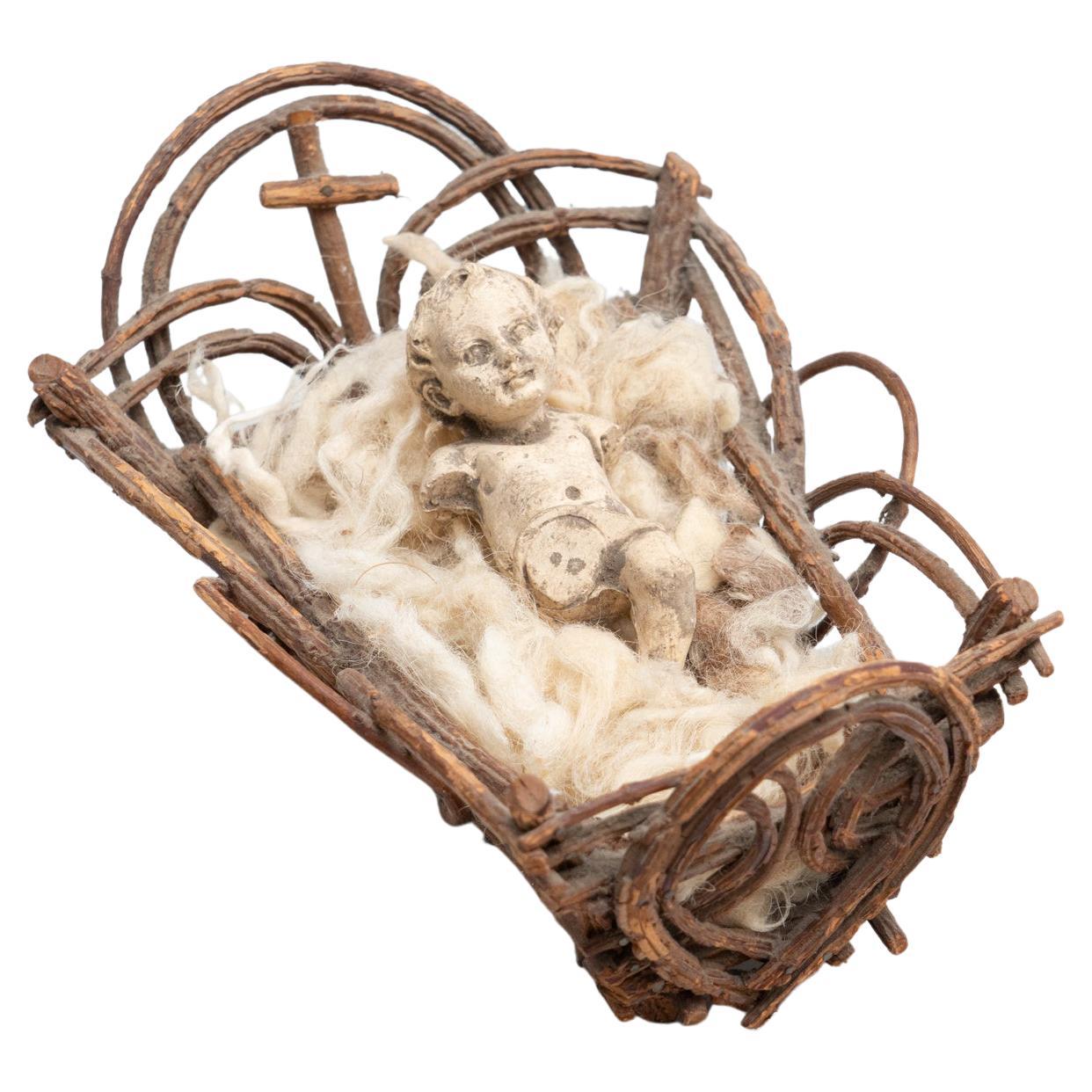 Mid-20th Century Baby Jesus Figure in the Cradle