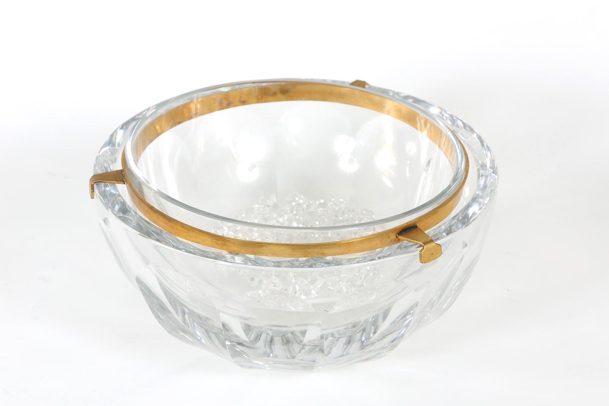 Mid-20th century baccarat crystal three piece tableware caviar / shrimp service. Each piece is in excellent vintage condition. Maker's mark undersigned. The bowl measure about 10 inches diameter x 4.5 inches high.