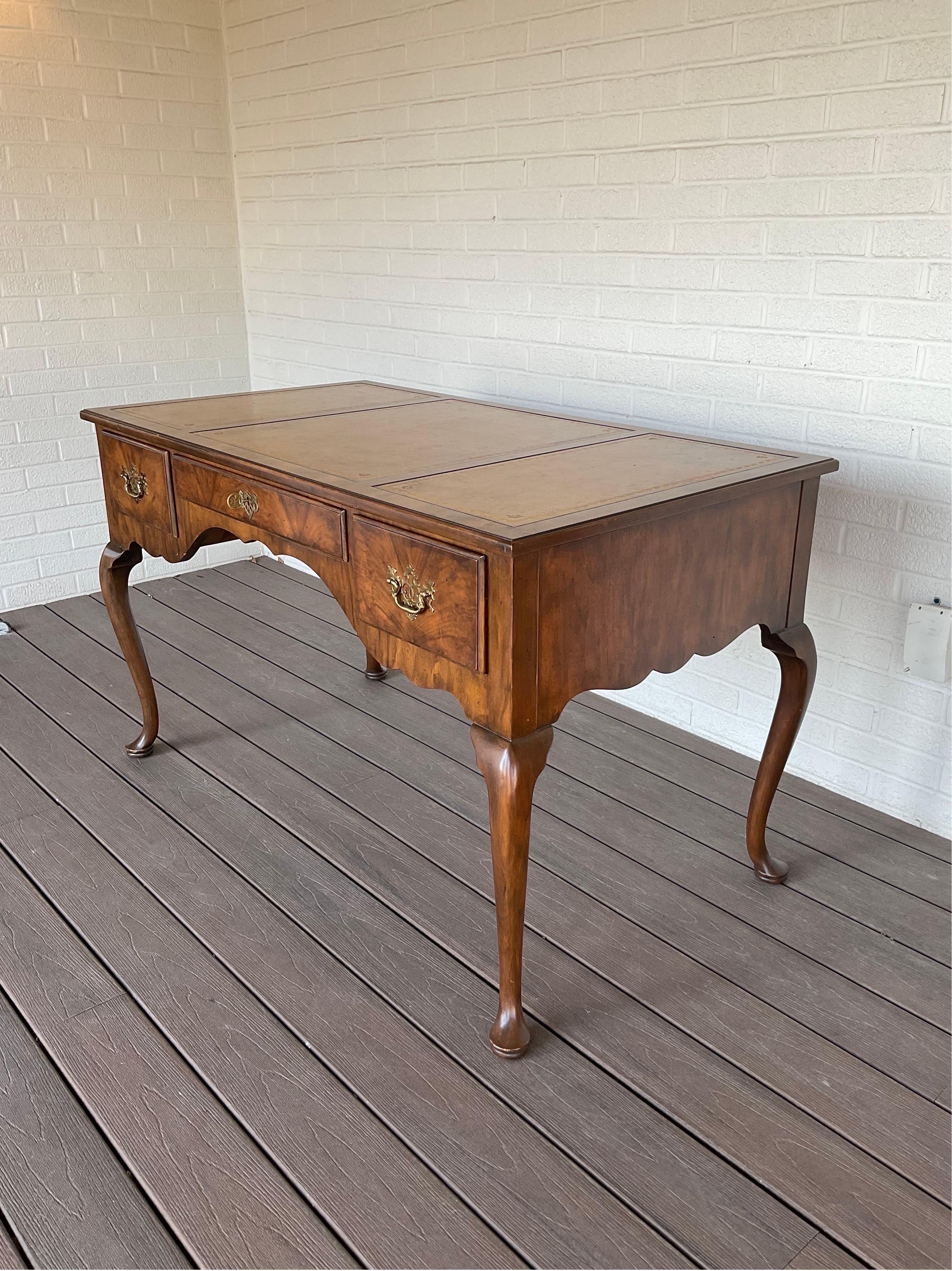 Leather Mid-20th Century Baker Furniture Vintage Queen Ann Desk For Sale