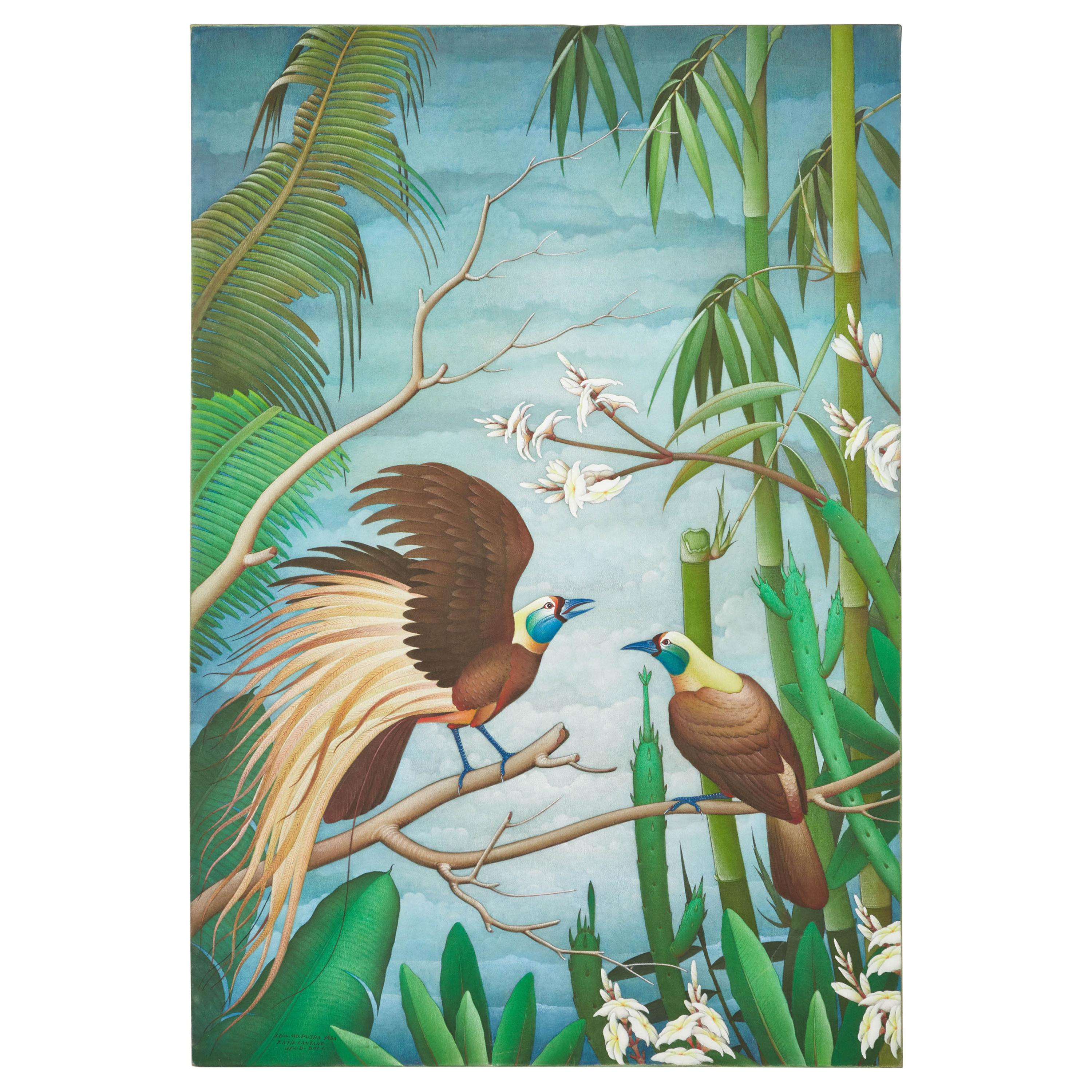 Mid-20th Century Balinese “Birds of Paradise” Painting