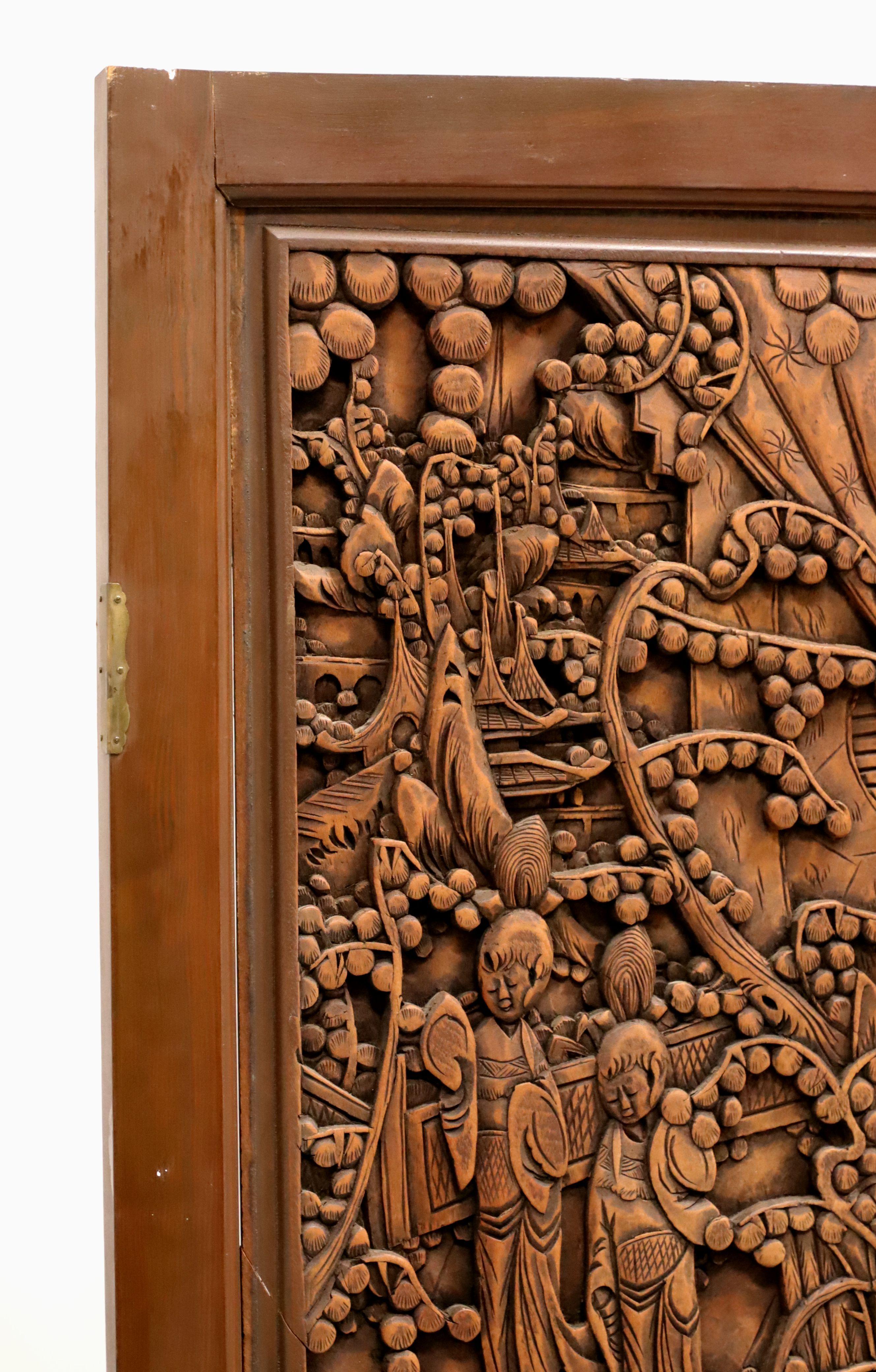Mid 20th Century Balinese Carved Teak Folding Room Divider Screen For Sale 5