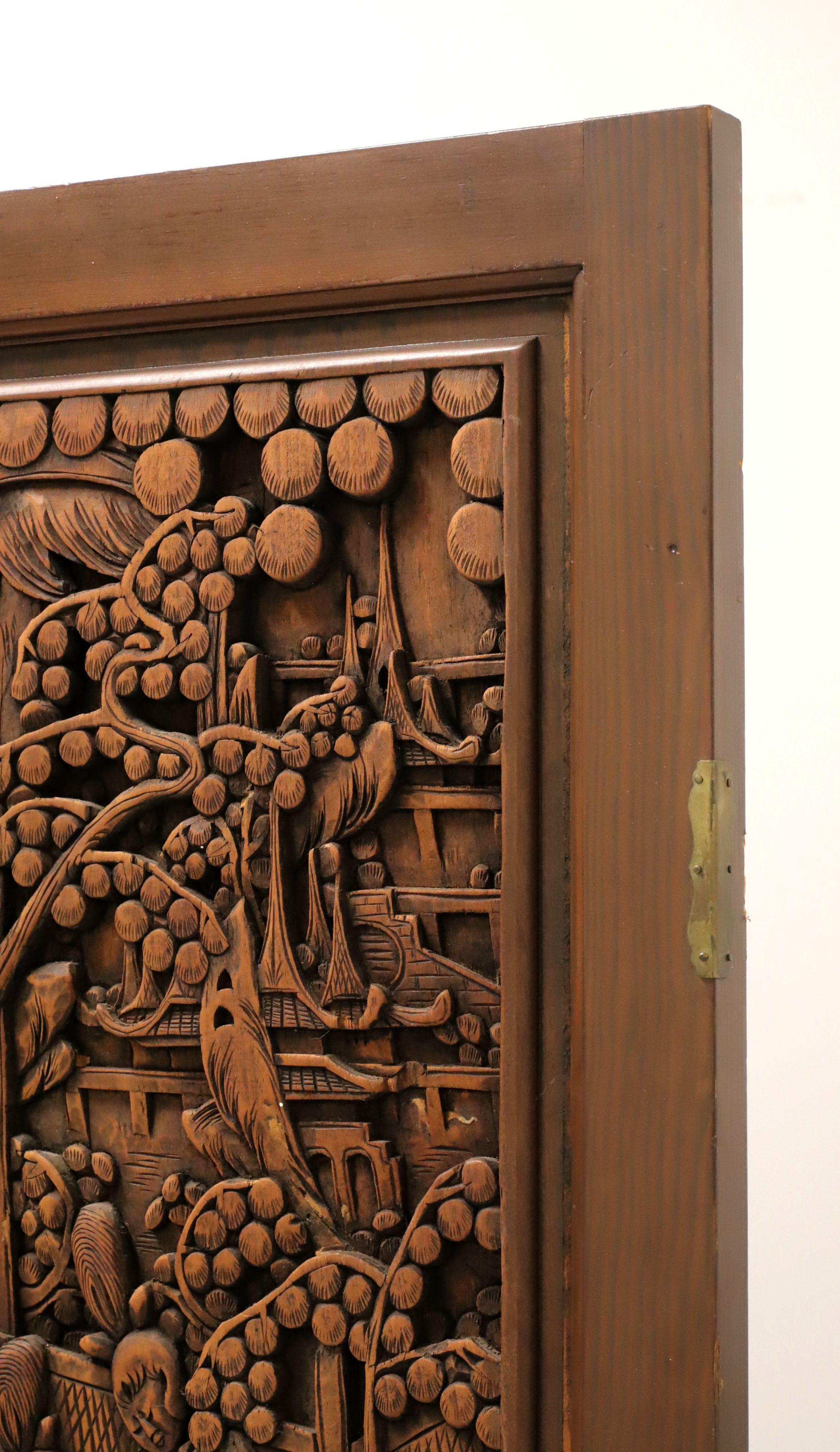 Mid 20th Century Balinese Carved Teak Folding Room Divider Screen For Sale 6