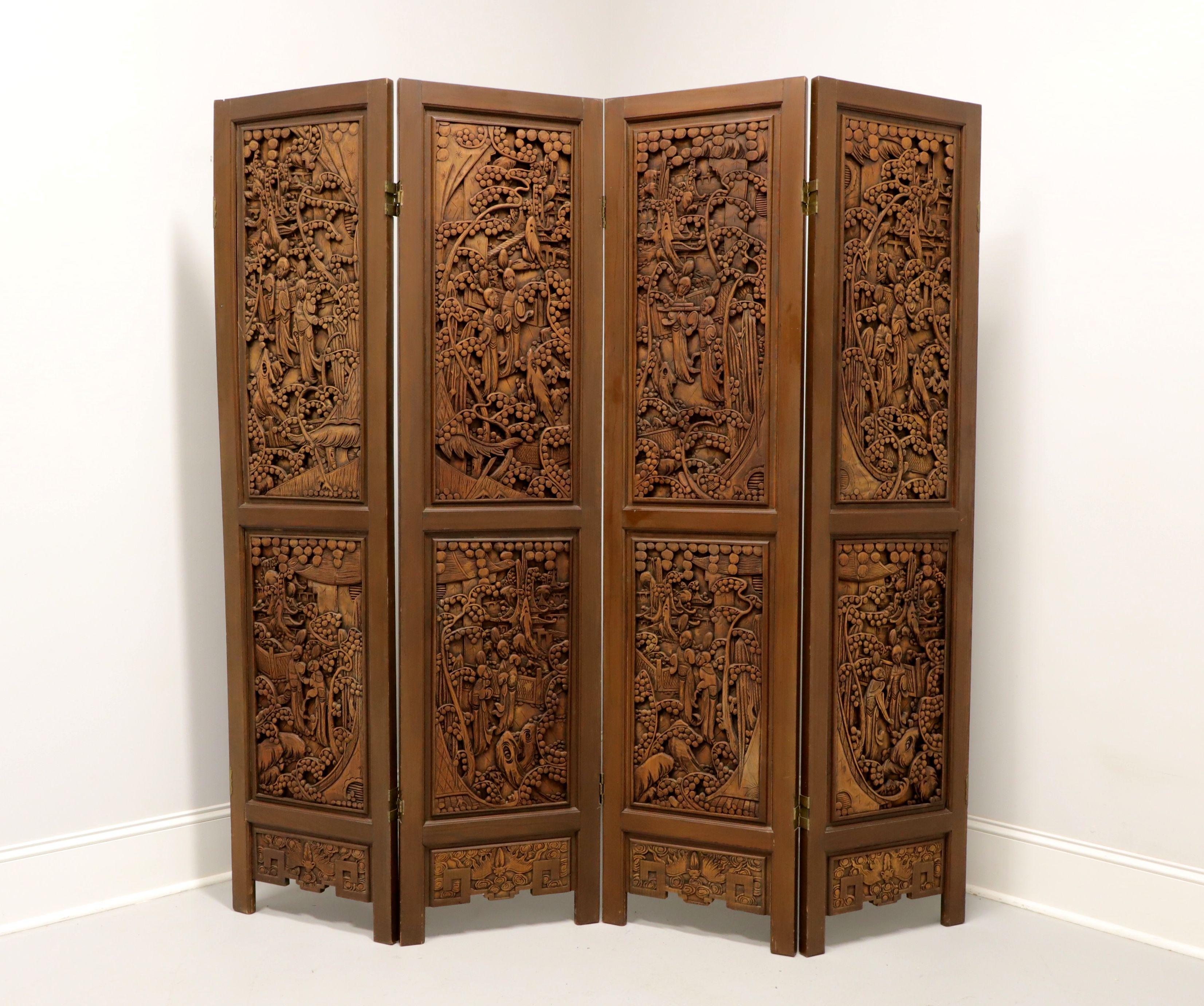 Mid 20th Century Balinese Carved Teak Folding Room Divider Screen For Sale 14