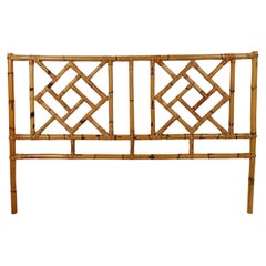  MId 20th Century Bamboo and Rattan Bed Headboard in Chinese Chippendale style 