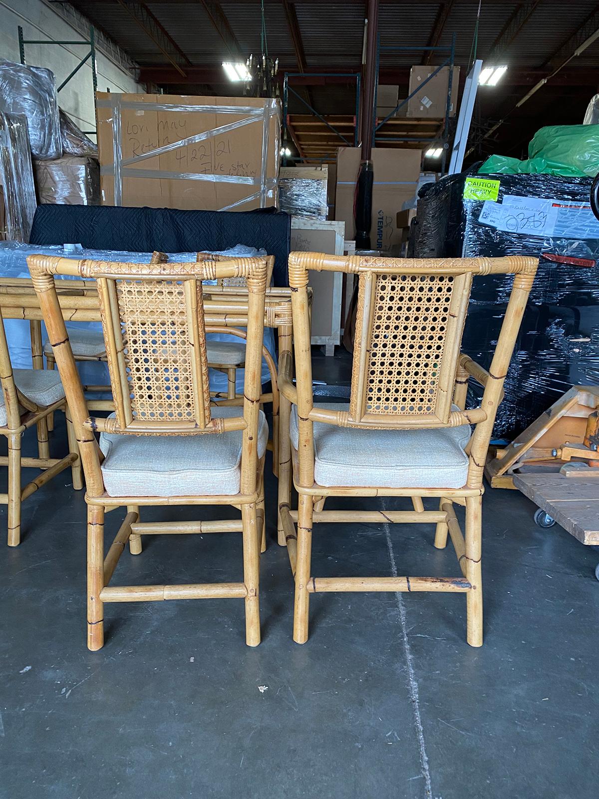 Mid-20th Century Bamboo Dining Table Set with 6 Rattan Dining Chairs For Sale 5