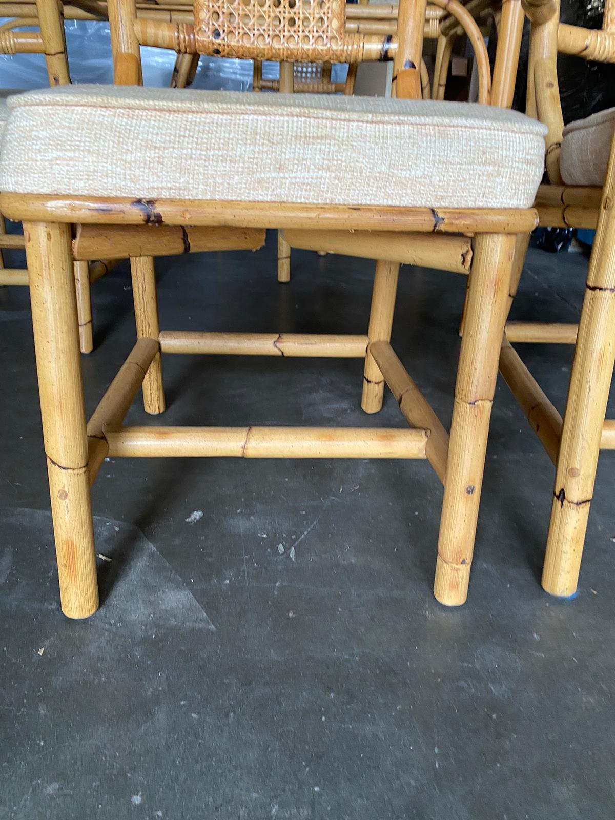 Mid-20th Century Bamboo Dining Table Set with 6 Rattan Dining Chairs For Sale 13